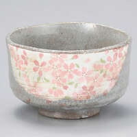 櫻花抹茶碗 灰色 手作陶器 直徑10cm 日本製｜抹茶碗 桜 グレー