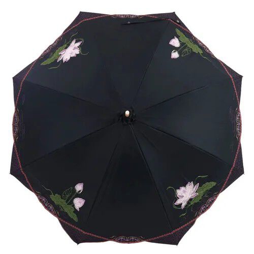 蓮花刺繡 遮光100% 晴雨兼用 長傘 50cm