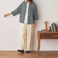 清涼凹凸泡泡布小碎花印花七分袖寬版襯衫 胸圍124cm cloudnine｜レーヨン綿シアサッカー花柄プリント7分袖ブラウス