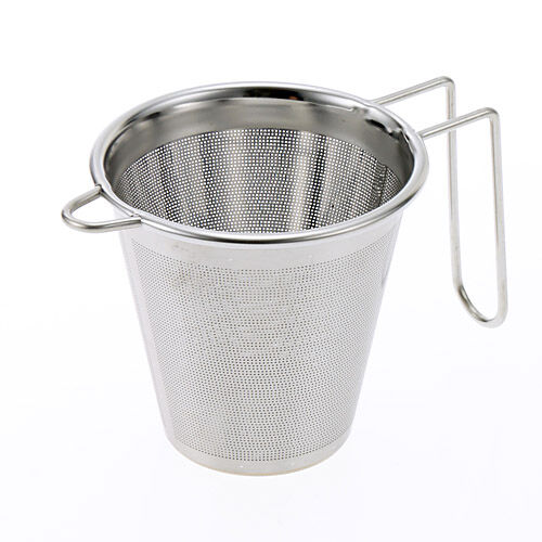 不鏽鋼手把濾茶器 掛杯式 筒型濾網 一人份泡茶 18-8不鏽鋼|スーパーステンレス手付き茶こし