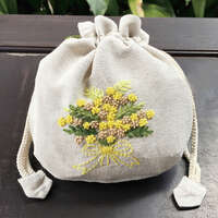 手刺繡方形收納包 16×16cm 麻 7款圖案【Zenma】｜Vyポーチ