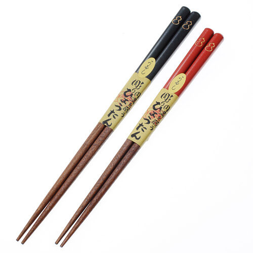 日本製葫蘆紋筷子 吉祥夫婦筷 天然木 黑23cm・紅21cm｜箸 うるし彫ひょうたん
