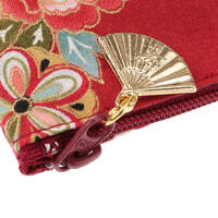 古典小花紋零錢包 金色扇子吊飾 棉布 11×6cm 日本製 2款｜花小紋 金扇付き小銭入れ