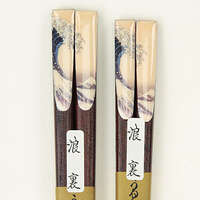 日本製葛飾北齋神奈川沖浪裏對筷 天然木 23cm＋21cm｜北斎 浪裏 ペア箸セット