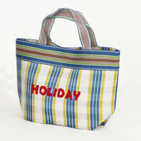彩色條紋網眼托特包 HOLIDAY刺繡 磁扣 側寬12cm 3色｜ストライプメッシュトートバッグ