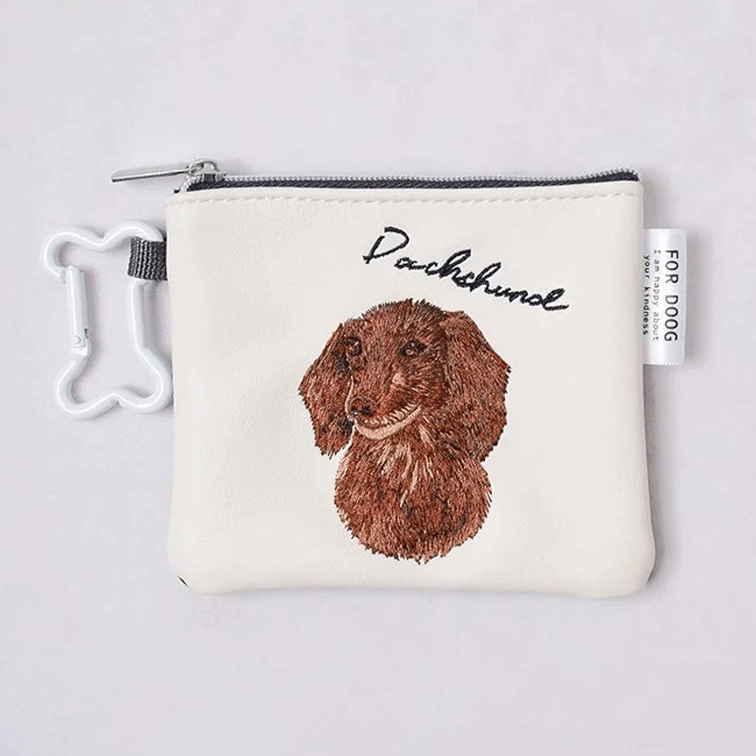 狗狗刺繡迷你扁收納包 骨頭登山扣 合成皮 12×10cm 15款｜DOG CHARITY ミニフラットポーチ