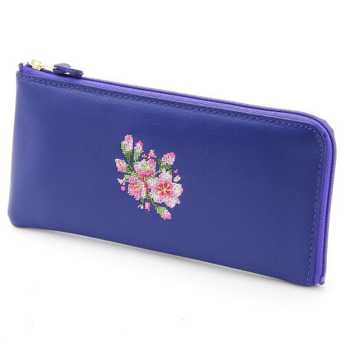 夢詩集 櫻花刺繡 L字拉鍊長夾 可收12卡 牛皮 日本製 4色｜【日本製】 夢詩集 桜 L字ファスナー束入