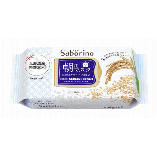 Saborino 早安米萃面膜 60秒 和風素材 無酒精無薄荷醇 日本製 28片|サボリーノ 目ざまシート ふっくら和素材のもっちりタイプ