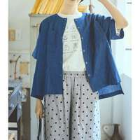 抗UV加工純棉小狗刺繡五分袖圓領上衣 胸圍130cm cloudnine｜UV遮蔽犬刺繍入りTシャツ