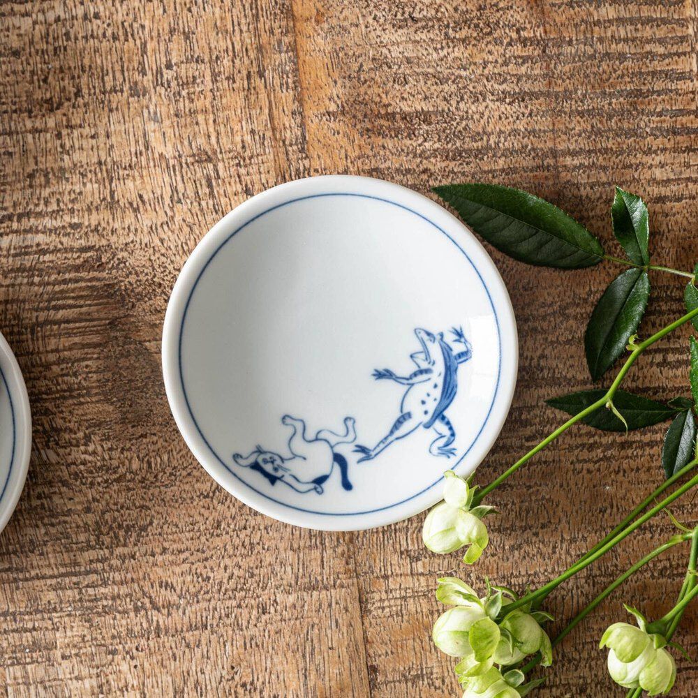 SHICHITA 鳥獸戲畫貓咪小皿 10公分 美濃燒 日本製|鳥獣戯画・猫 小皿 10公分