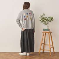 純棉平針花卉刺繡雙頭拉鍊寬版針織上衣 胸圍120cm cloudnine｜コットン天竺 花刺繍入り ダブルジップ カットソー