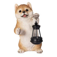 WooBia 柴犬太陽能燈飾 14.5×11×19cm 庭園擺飾｜ソーラーランプを左手で持ち上げる柴犬