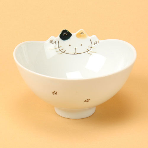 波佐見燒 貓咪圖案瓷器飯碗 大人小孩都適用 直徑11.5cm 可微波|ねこ 飯碗