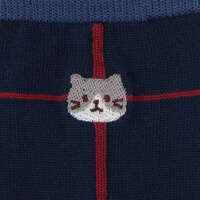 福福貓 復古格紋刺繡中筒襪｜ふくふくにゃんこ ゆるまど刺繍クルーソックス