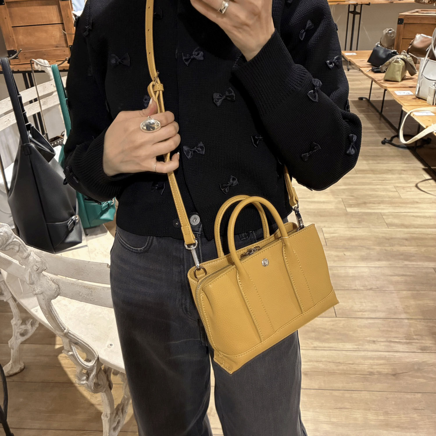皮紋合成皮革2WAY迷你包 手提肩背 3色【cachecache】｜cachecacheシボフェイクレザー2wayミニバッグ