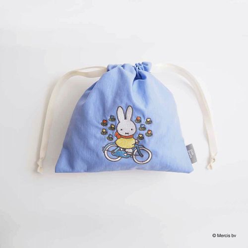 米飛兔繽紛刺繡束口收納袋 化妝品線材收納 藍色 18×18cm｜ミッフィー BRUNA MOTIF EMBROIDERY 巾着 ブルー