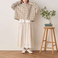 純棉格紋連帽短版前開襯衫 前後不對稱下擺 胸圍132cm cloudnine｜コットンチェック柄アソートフード付きブラウス