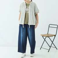 先染格紋條紋圓領法式袖前開襟襯衫 胸圍134cm衣長60cm cloudnine｜先染め 綿／Pu布帛チェック・ストライプ 柄アソートフレンチ袖 前あきブラウス