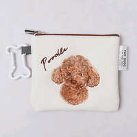 狗狗刺繡迷你扁收納包 骨頭登山扣 合成皮 12×10cm 15款｜DOG CHARITY ミニフラットポーチ