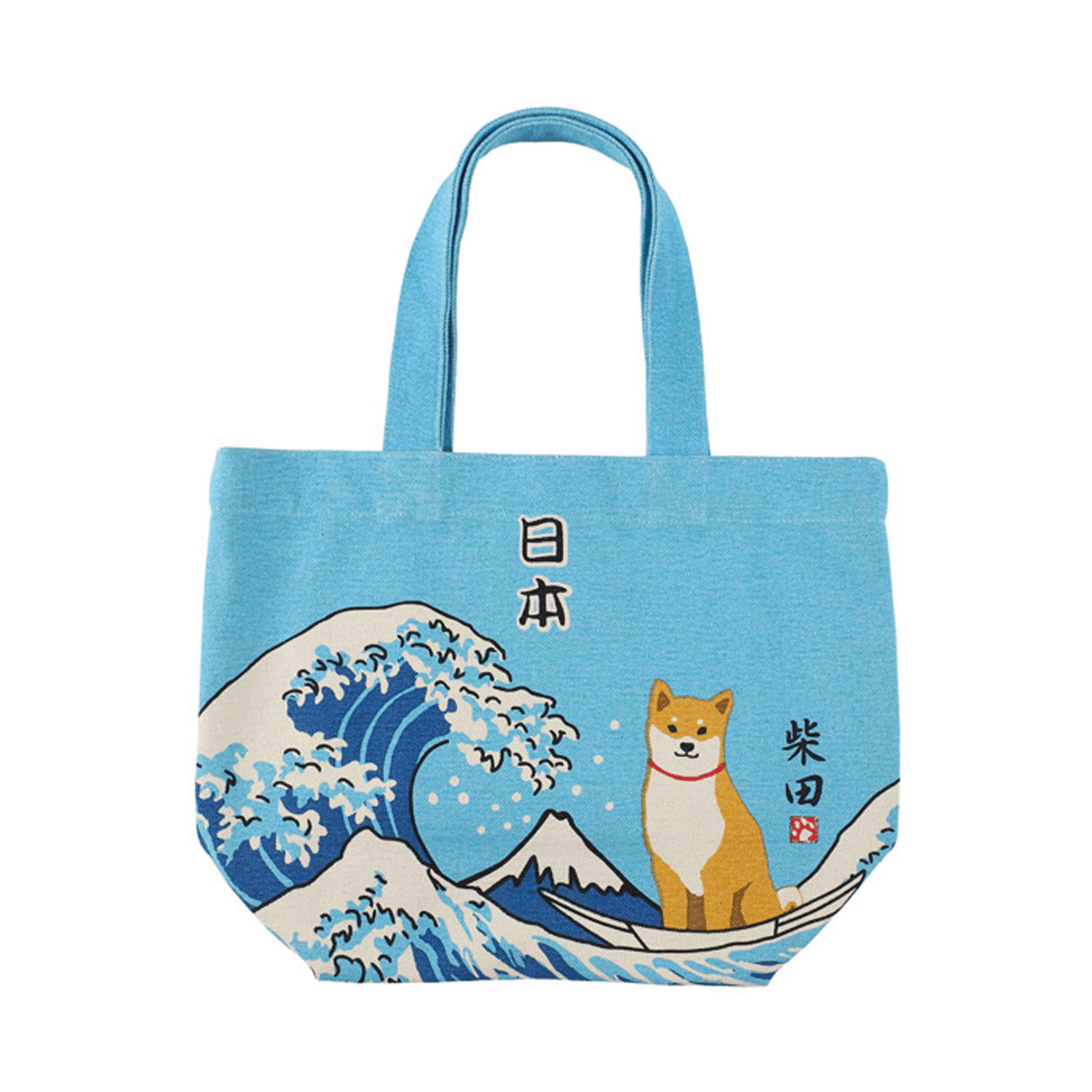 柴田先生 柴犬 浮世繪大浪 棉質托特包 M 25×33cm|トートM おおなみしばた