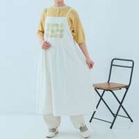 純棉平針柑橘刺繡抓褶細肩帶連身圍裙 衣長112cm cloudnine｜綿天竺 果物刺繍入りワンピースエプロン