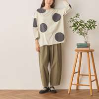 純棉平針大圓點配色印花寬版針織上衣 胸圍124cm cloudnine｜コットン天竺 ドットプリントカットソー