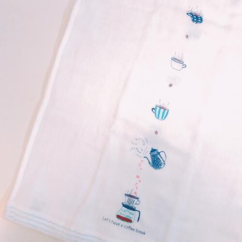 日本棉紗手拭巾 咖啡廳時光 白色 32×95cm