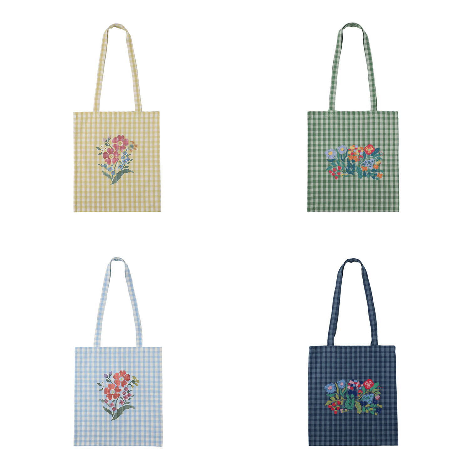 復古印花格紋純棉托特包 約38×34cm 4款｜2026 Spring＆Summer トートバッグ
