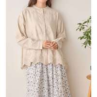 60支薄棉細布3D立體花卉刺繡扇貝下擺襯衫 衣長63cm cloudnine｜60キャンブリック3D花柄刺繍入り 裾スカラップブラウス