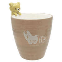 San-X 拉拉熊 杯緣公仔和風茶杯 米色 約8.5cm 瓷器湯吞｜サンエックス リラックマ フィギュア付き和風湯呑み ベージュ