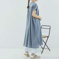六十支薄棉細布短袖前打褶暗門襟長版洋裝 衣長109cm cloudnine｜60キャンブリック半袖 前タック入り前比翼開きワンピース