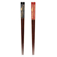 日本製陶彩繪卷富士山圖案筷子 可洗碗機 黑色／紅色｜陶彩絵巻 富士 箸