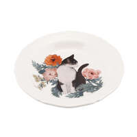 日本製貓咪花卉小碟 古典風插畫瓷盤 賓士貓／白貓 10.5cm｜キャットポピア アンティークプレート
