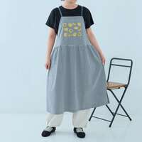 純棉平針柑橘刺繡抓褶細肩帶連身圍裙 衣長112cm cloudnine｜綿天竺 果物刺繍入りワンピースエプロン