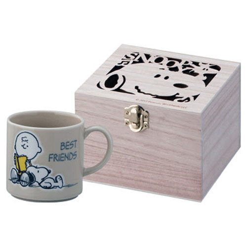 PEANUTS 史努比 木盒裝馬克杯 Best Friends 瓷器 鏤空雕刻木盒 送禮|スヌーピー 木箱マグ ベストフレンズ