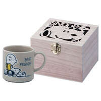 PEANUTS 史努比 木盒裝馬克杯 Best Friends 瓷器 鏤空雕刻木盒 送禮｜スヌーピー 木箱マグ ベストフレンズ