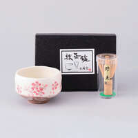 美濃燒櫻花迷你抹茶碗 附小茶筅 禮盒組 直徑9.8cm｜さくら ミニ抹茶碗 茶筅セット