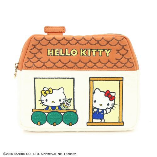 凱蒂貓小屋造型刺繡化妝包 ACCOMMODE雙內袋設計｜ACCOMMODE ハローキティ ハウスポーチ