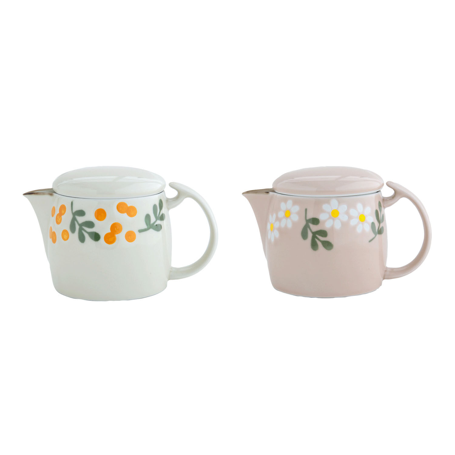 波佐見燒 花萌茶壺 約500ml Mimosa與洋甘菊花紋 白粉兩色｜花萌 ポット