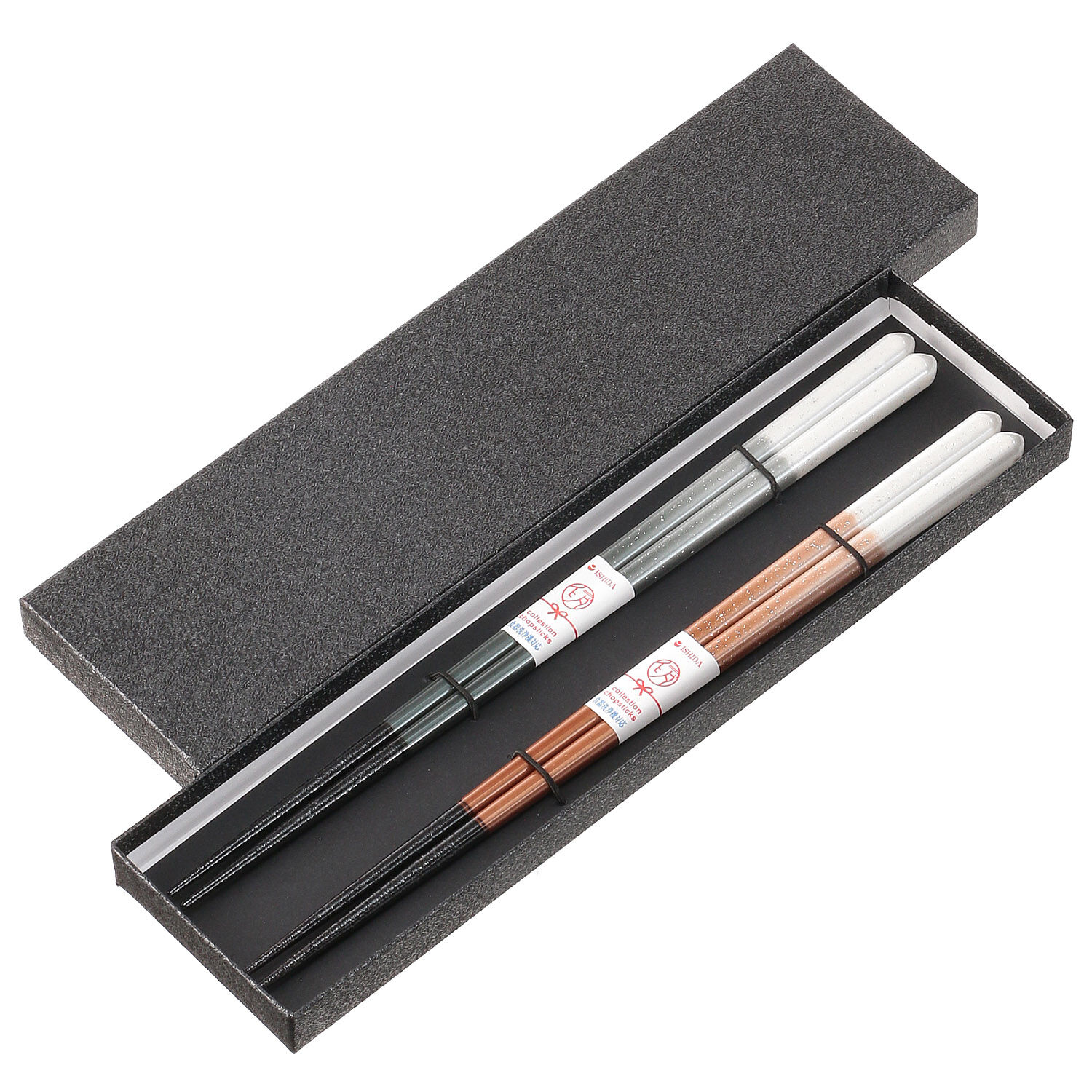日本製可洗碗機對筷 漸層亮粉款 防滑筷尖 黑盒裝 約23cm｜ペア箸食洗ルミエール