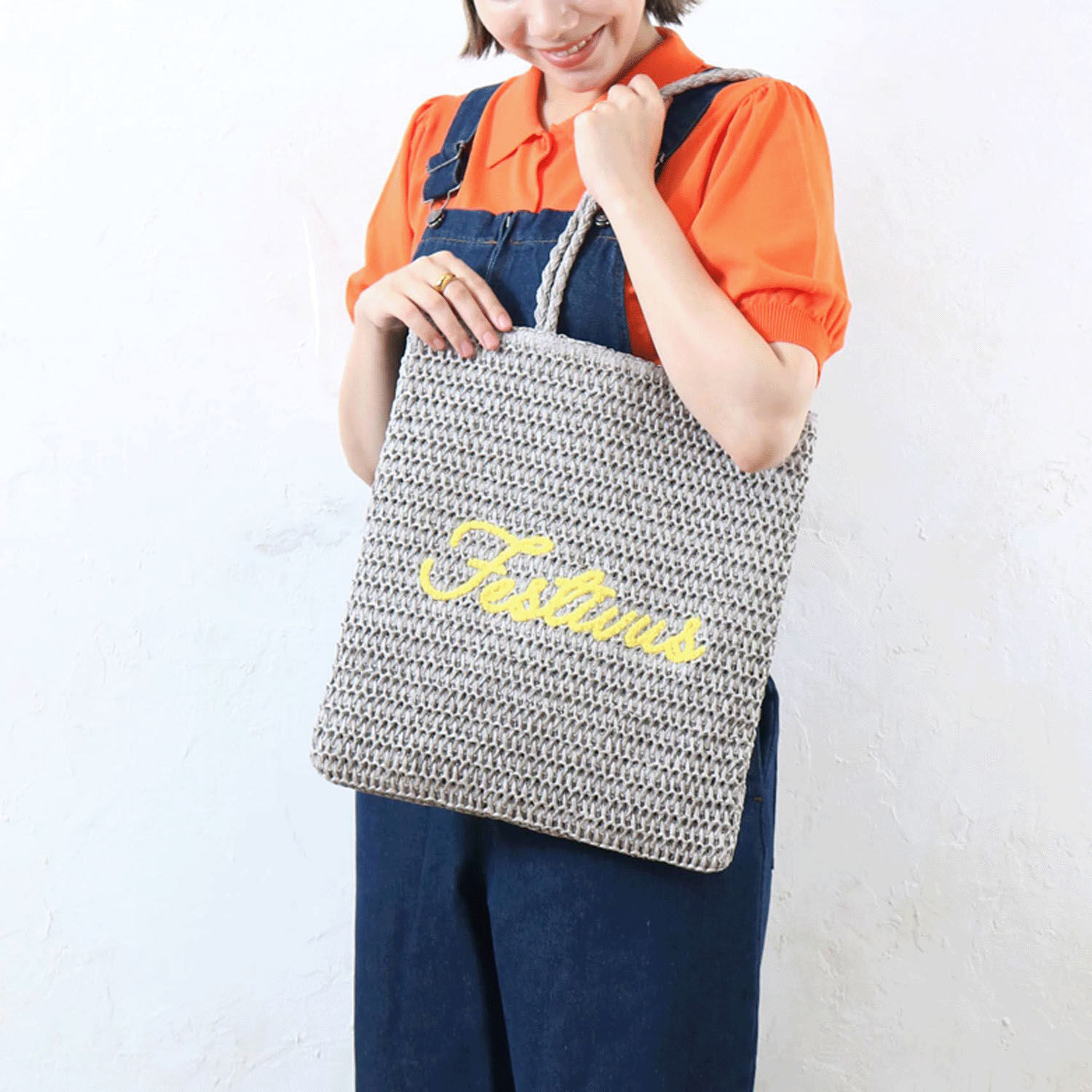 天鵝絨刺繡混合材料扁平托特包｜日系包款・日本直送