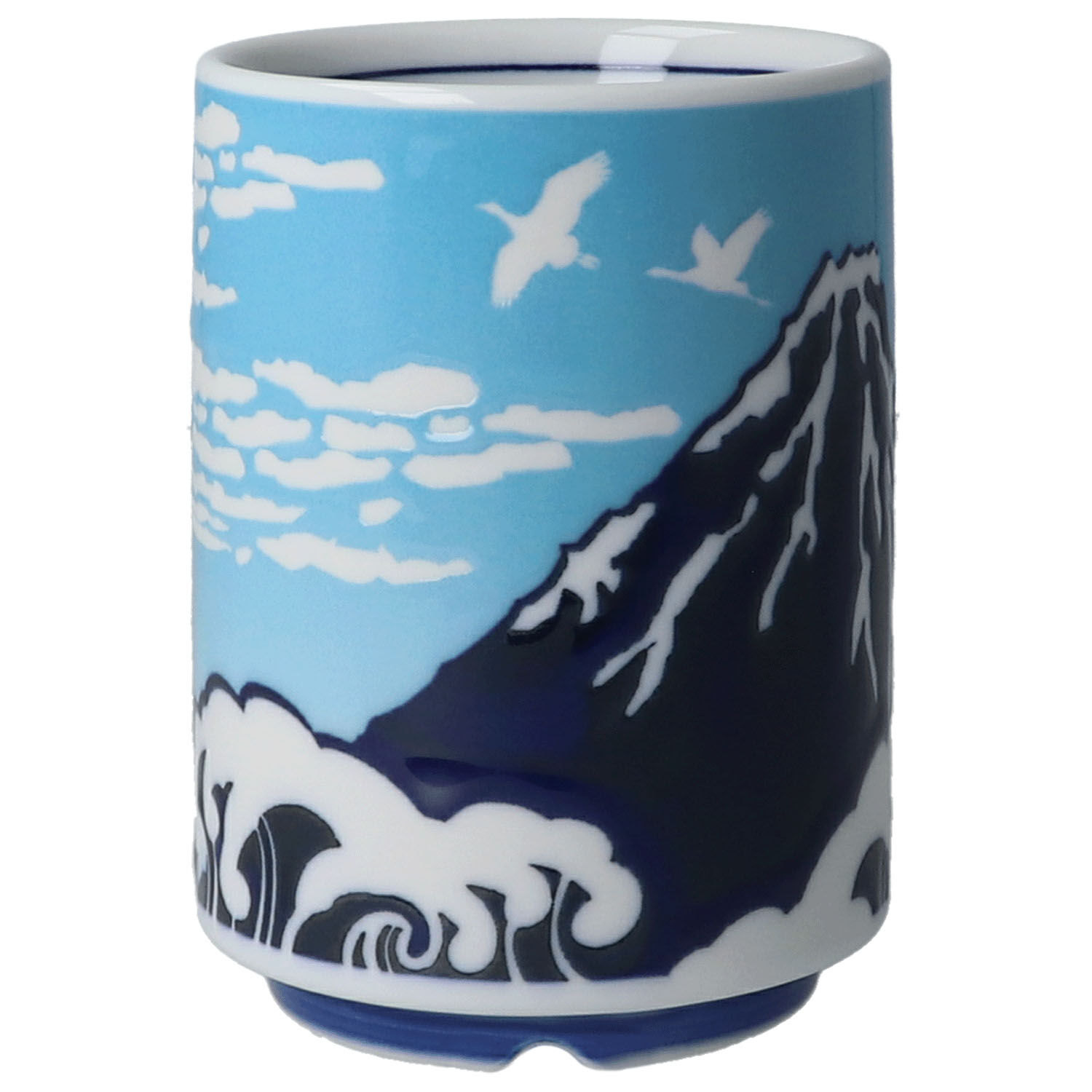 富士山湯杯 大號 約270ml 撥水印刷 美濃燒 紅・海軍藍 盒裝｜富士山湯呑大