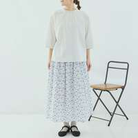 圓形刺繡荷葉領純棉格紋條紋寬鬆襯衫 胸圍126cm cloudnine｜サークル刺繍が映える コットンブラウス