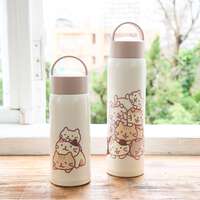 福福喵 附提把不鏽鋼保溫瓶 HAPiNS｜ふくふくにゃんこ むぎゅっとにゃんこハンドル付きステンレスボトル