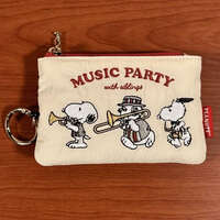 史努比 刺繡票卡夾 附伸縮捲線 奧拉夫＆安迪 music party｜ピーナッツ スヌーピー 刺繍パスポーチ スヌーピー＆オラフ＆アンディ music party！