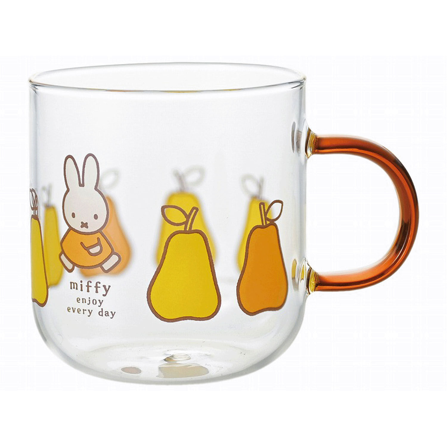 miffy 米飛兔 彩色把手耐熱玻璃馬克杯 棕色把手西洋梨|ミッフィー カラーハンドル耐熱ガラスマグ ブラウン・洋ナシ