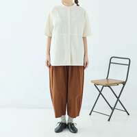 純棉素色拼花朵刺繡薄透紗前開襟長版上衣 胸圍120cm cloudnine｜コットン布帛無地×刺繍×コットンシアー 前開きチュニック