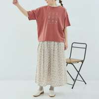 抗UV加工純棉小狗刺繡五分袖圓領上衣 胸圍130cm cloudnine｜UV遮蔽犬刺繍入りTシャツ