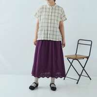 純棉薄細布下擺面板刺繡八分裙 附裡布 腰圍64-77cm cloudnine｜キャンブリック 裾パネル刺繍8分丈スカート