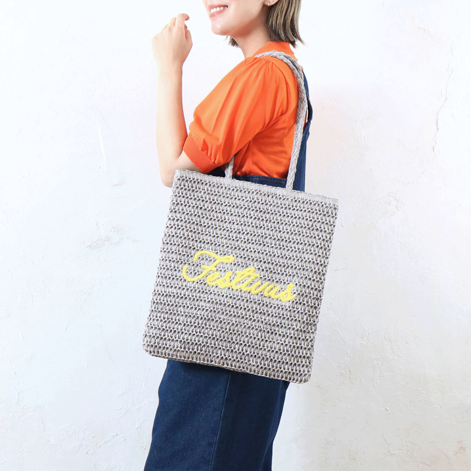天鵝絨刺繡混合材料扁平托特包｜日系包款・日本直送
